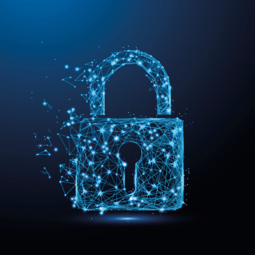 A digital illustration of a padlock made up of interconnected lines and dots, symbolizing security and technology. The padlock appears to be glowing against a dark background, emphasizing themes of protection and cybersecurity.